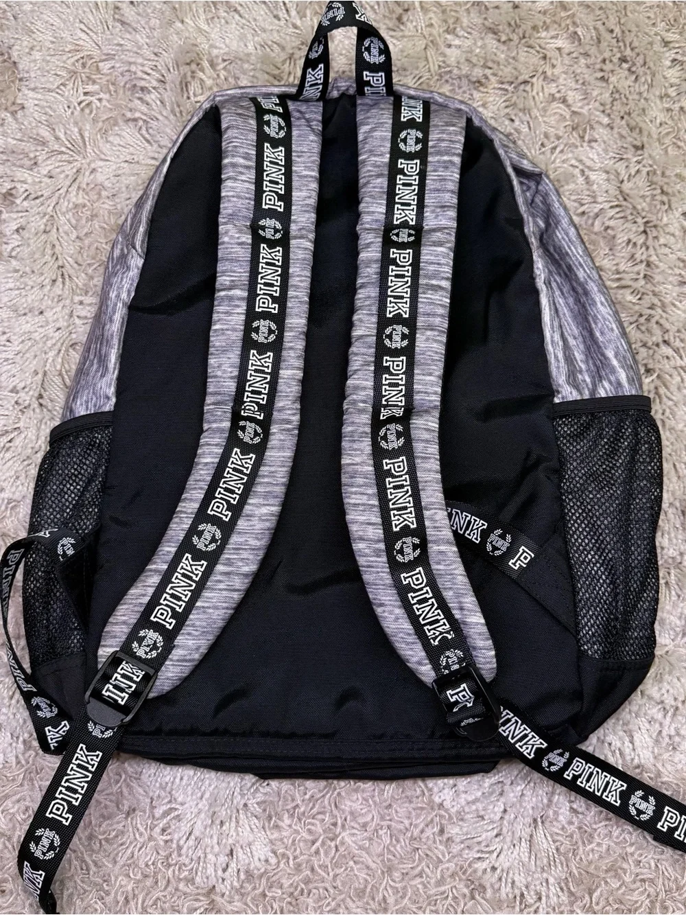 Victoria’s Secret PINK Campus Backpack Gray Black Logo School Travel Bag